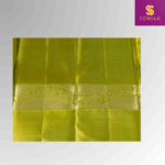 Bottle Green and Lime Green Handloom Silk Saree with Peacock Pallu - Image 2