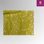 Bottle Green and Lime Green Handloom Silk Saree with Peacock Pallu - Image 4