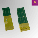 Bottle Green and Lime Green Handloom Silk Saree with Peacock Pallu - Image 3