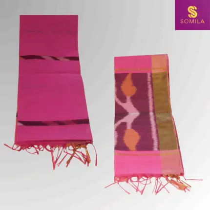 Fuchsia Pink Powerloom Cotton Saree with Abstract Ikat Pallu