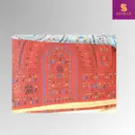 Red and Grey Powerloom Cotton Saree with Folk Art Print