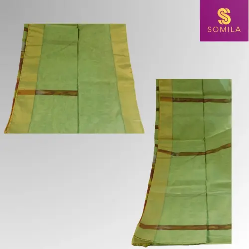 Earthy Green Powerloom Cotton Saree with Abstract Ikat Pallu