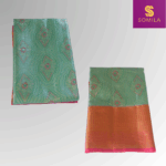 Sea Green Powerloom Silk Saree with Orange Zari Border