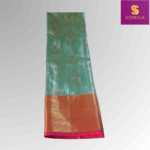 Sea Green Powerloom Silk Saree with Orange Zari Border - Image 2