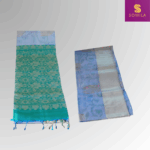 Sea Green and Pastel Blue Powerloom Silk Saree with Silver Brocade