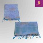 Sea Green and Pastel Blue Powerloom Silk Saree with Silver Brocade