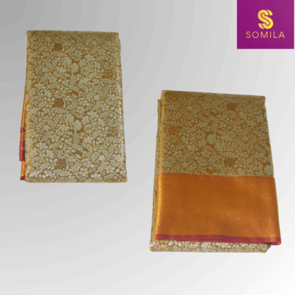 Mustard Gold Powerloom Silk Saree with Silver Brocade Pallu