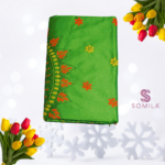 Bright Green Embroidered Cotton Saree with Mandala Pallu - Image 2