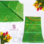 Bright Green Embroidered Cotton Saree with Mandala Pallu - Image 3