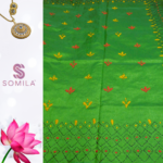 Bright Green Embroidered Cotton Saree with Mandala Pallu