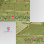 Soft Pistachio Green Cotton Saree with Hot Pink Floral Embroidery - Image 3