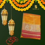 Orange Yellow & Red Cotton Saree with Ikat Pallu - Image 2