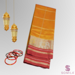 Orange Yellow & Red Cotton Saree with Ikat Pallu - Image 3