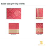 Salmon Red Ikat Powerloom Cotton Saree with Tan Zari Border - Image 3