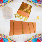 Salmon Peach Ikat Cotton Saree with Olive Zari Border - Image 2