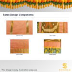 Salmon Peach Ikat Cotton Saree with Olive Zari Border - Image 3