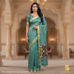 Slate Grey Sea-Green Ikat Cotton Saree with Charcoal Pallu
