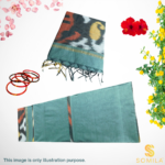 Slate Grey Sea-Green Ikat Cotton Saree with Charcoal Pallu - Image 2