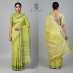 Fresh Lime Green Powerloom Cotton Saree with Silver Zari Motifs