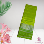 Bright Parrot Green Cotton Saree with Ikat Elephant Pallu - Image 2