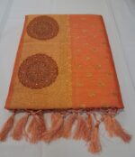 Radiant Sunset Orange Mulberry Silk Designer Saree with Stone-Embellished Zari Border