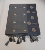 Contemporary Steel Grey Banarasi Tussar Silk Saree with Sona Rupa Zari & Chevron Weave