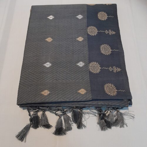 Contemporary Steel Grey Banarasi Tussar Silk Saree with Sona Rupa Zari & Chevron Weave