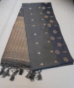 Contemporary Steel Grey Banarasi Tussar Silk Saree with Sona Rupa Zari & Chevron Weave