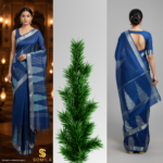 Royal Blue Cotton Saree with Midnight-Blue Pallu and Woven Temple Motifs