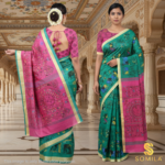Teal Cotton Saree with Pink Pallu and Folk-Art Motifs - Image 2