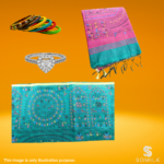 Teal Cotton Saree with Pink Pallu and Folk-Art Motifs