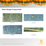 Sage Grey Cotton Saree with Steel-Blue Pallu and Folk-Art - Image 3