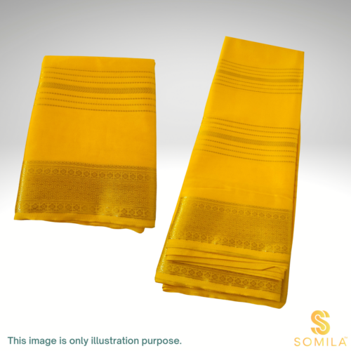 Gold Crepe Silk Saree with Broad Zari Border & Subtle Stripe Detailing