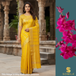 Gold Crepe Silk Saree with Broad Zari Border & Subtle Stripe Detailing
