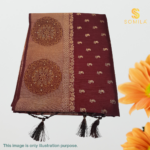 Mulberry Wine (Maroon) Mulberry Saree with Copper-Gold Zari Medallion Border - Image 2