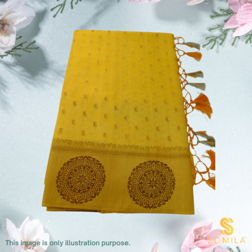 Mustard Gold Mulberry Silk Saree with Medallion Border