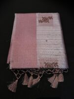 Elegant Dusty Pink Tissue Linen Saree with Copper Floral Embroidery
