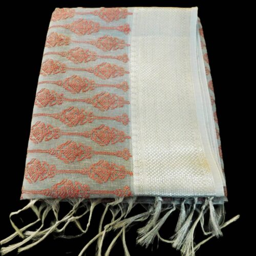 Light Greyish Blue Linen Saree with Silver Border