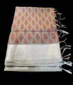 Light Greyish Blue Linen Saree with Silver Border