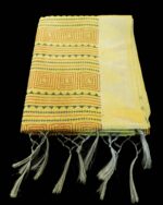 Contemporary Lemon Yellow Tissue Linen Saree with Geometric Tribal Embroidery