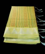 Contemporary Lemon Yellow Tissue Linen Saree with Geometric Tribal Embroidery